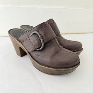 Born Brown Leather Clog Heels Womens 9 Y2K Boho Chunky Western Platform Mules